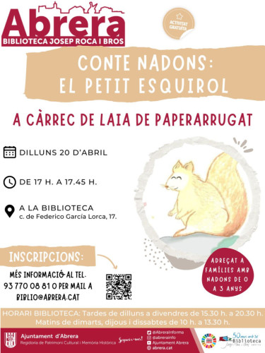 Biblioteca Josep Roca i Bros. Conte Nadons: El petit esquirol. Activitat abril 2026