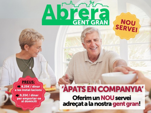 Ampliem l’oferta de serveis adreçats a les persones més grans del nostre municipi amb el nou servei d' 'Àpats en companyia'