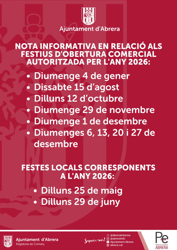 Dies d'obertura comercial autoritzada 2026