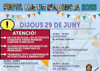 Dijous 29 de juny de 2023. En cas de pluja, anunciarem noves ubicacions de la programació de Festa Major
