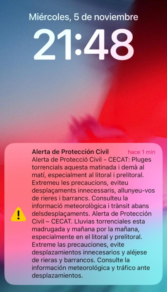 Enviament missatge ES-Alert dimecres 5 de novembre de 2025 a les 21