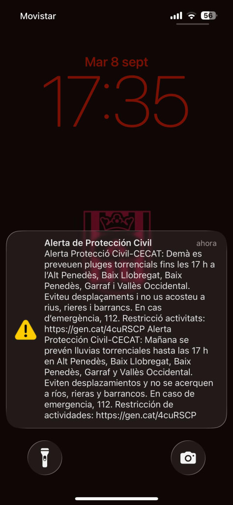 Enviament ES-Alert - Avís per pluges torrencials - 08/09/2026