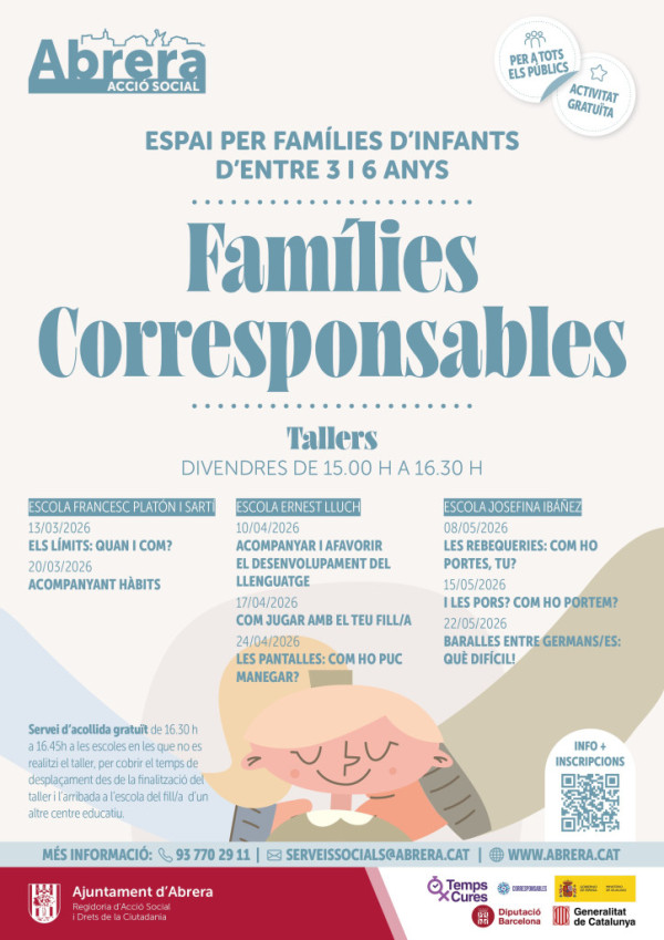 Atenció, famílies! Inscripcions obertes per als tallers 'Vincles, espais d'acompanyament familiar' en l'etapa de 3 a 6 anys