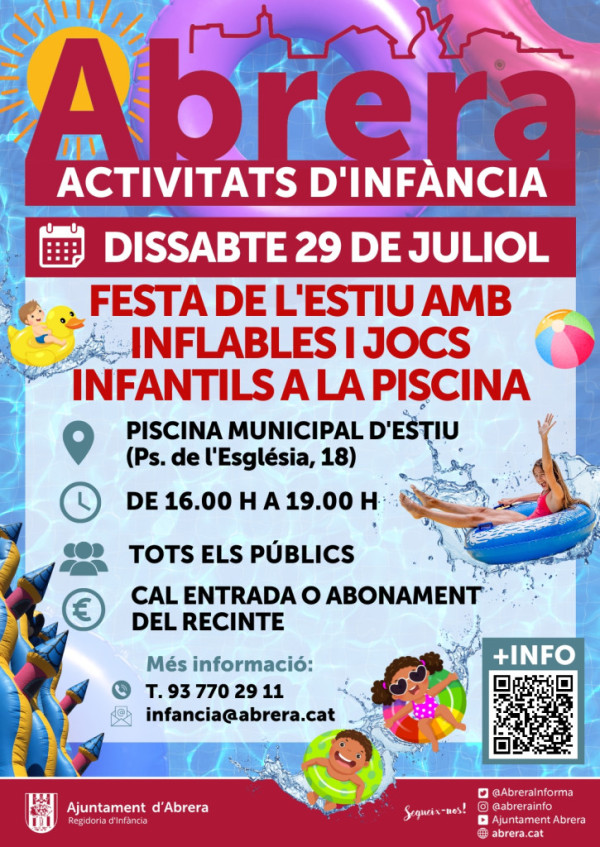 Festa de l'estiu a Abrera! El dissabte 29 de juliol gaudeix de la Piscina Municipal d'Estiu amb inflables i jocs infantils!