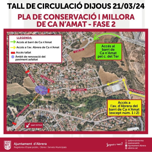 Tall de circulació en el barri de Ca n'Amat, el 21.03.24