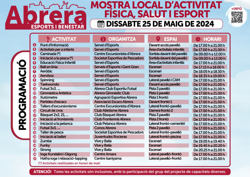 Abrera amb l'esport! El dissabte 25 de maig, us esperem a la Mostra Local d'Activitat Física, Salut i Esport, amb activitats inclusives per a tothom