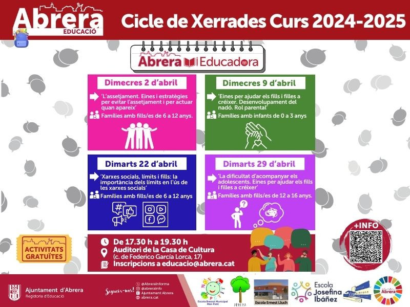 Engeguem un nou Cicle de Xerrades dins l'Abrera Educadora, per a famílies amb fills i filles de totes les edats. Preneu nota!