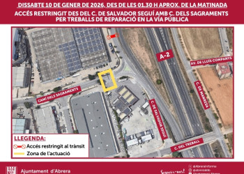 Treballs de pavimentació d’una reixa, dissabte 10 de gener de 2026, a partir de les 01.30 h de la matinada