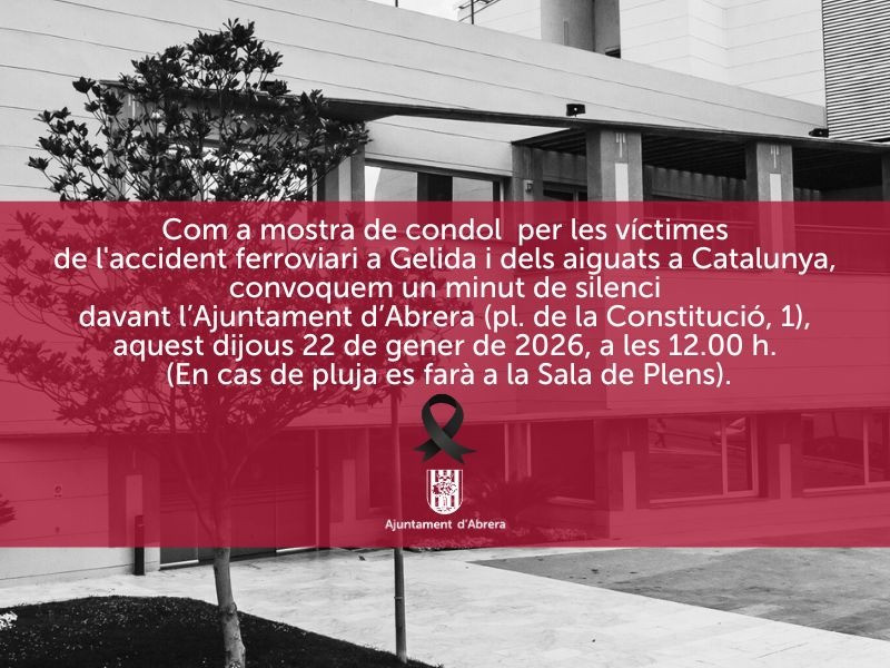 Convoquem un minut de silenci en senyal de dol per les víctimes de l'accident ferroviari a Gelida i dels aiguats a Catalunya