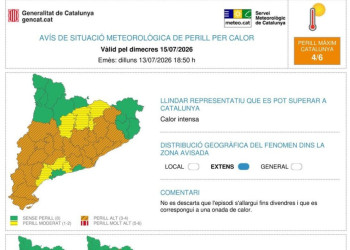 Avís de calor pel dimecres 15 de juliol de 2026