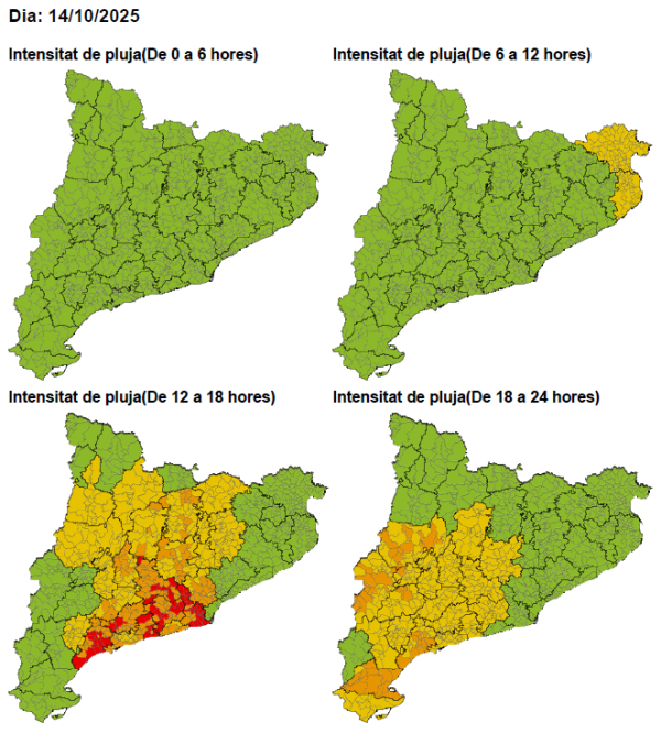 Consells de prevenció davant la previsió de pluges intenses que poden afectar Abrera i la comarca del Baix Llobregat durant la tarda d'avui dimarts 14 d'octubre de 2025