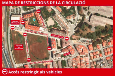 Mapa de restriccions de la circulació de vehicles amb motiu de la Festa Major 2021