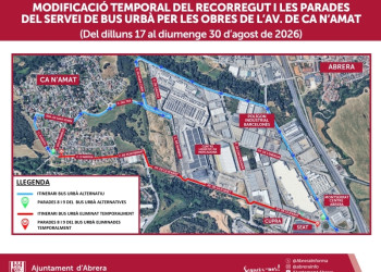 Modificació temporal del recorregut i les parades del servei de bus urbà per les obres de l’av. de Ca n’Amat - AGOST 2026