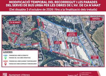 Modificació temporal del servei de Bus Urbà a l'Av. de Ca n'Amat d'Abrera amb recorregut i parades alternatives - Octubre 2026