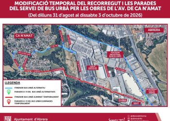 Modificació temporal del servei de Bus Urbà a l'Av. de Ca n'Amat d'Abrera amb recorregut i parades alternatives - Setembre-octubre 2026