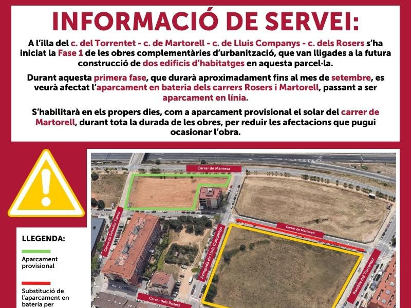 Informació de servei: afectacions en els estacionaments en un tram dels carrers dels Rosers i de Martorell, que han passat a ser en línia