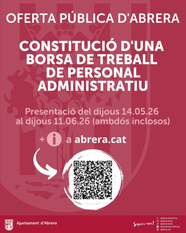 Obrim un procés de selecció per a la constitució d'una borsa de personal administratiu per cobrir necessitats temporals