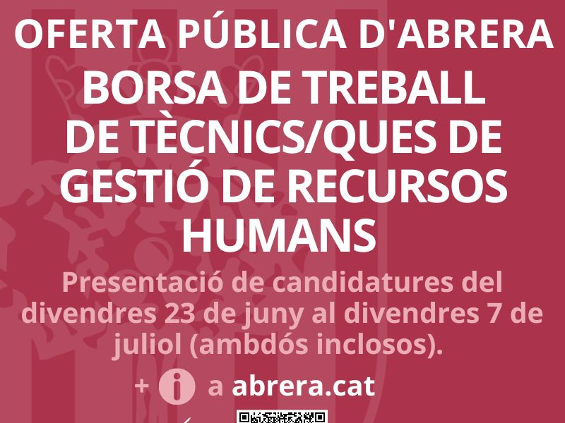 Obert un procés per a la contitució d'una borsa de treball de Tècnics/ques de Gestió de Recursos Humans