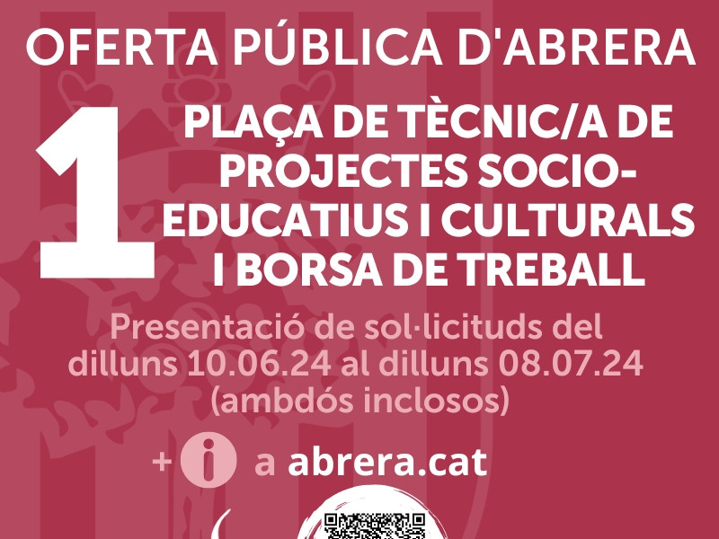 Obrim un procés de selecció d'un/a tècnic/a de projectes socio-educatius i culturals amb caràcter temporal i la creació d'una borsa de treball