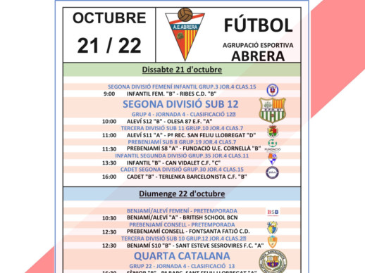 Partits AE Abrera dissabte 21 i diumenge 22 d'octubre 2023 -A casa
