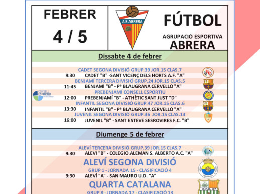 Partits AE Abrera dissabte 4 i diumenge 5 febrer 2023 - A Casa