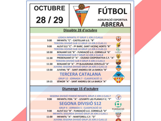 Partits cap de setmana Agrupació Esportiva Abrera 28 i 29 d'octubre de 2023 - A casa