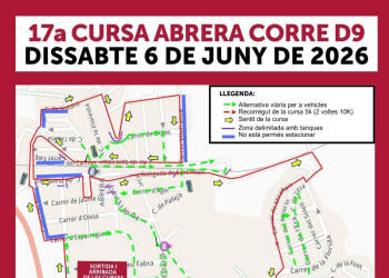 Plànol recorregut 17a Abrera Corre D9 que se celebrarà dissabte 6 de juny de 2026 a la tarda