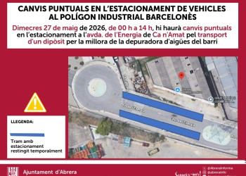 Aquest dimecres 27 de maig tindran lloc canvis puntuals de trànsit en alguns carrers del barri de Ca n'Amat pel transport d'un dipòsit per la millora de la depuradora d'aigües de Ca n'Amat