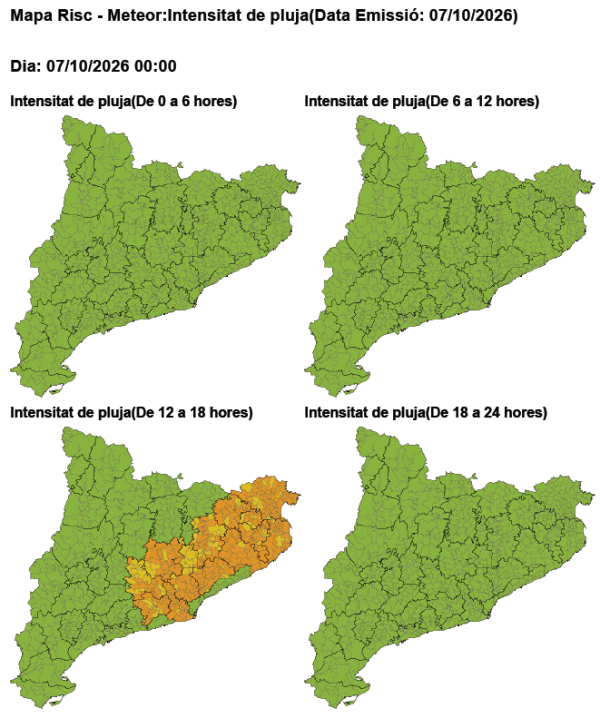 Previsió de pluges intenses. Dimecres 7 d'octubre de 2026