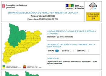 Previsió pluges intenses dijous 5 de març de 2026