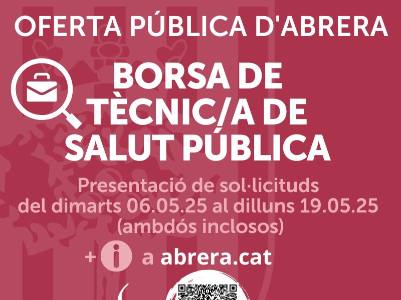 Obrim un procés de selecció per la creació d'una borsa de tècnic/a de salut pública per cobrir necessitats d'ocupació no permanent