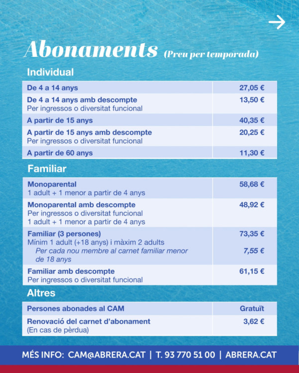 Piscina Municipal d'Estiu. Abonaments