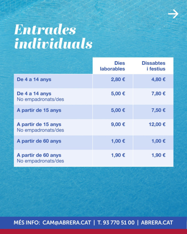 Piscina Municipal d'Estiu 2026. Entrades