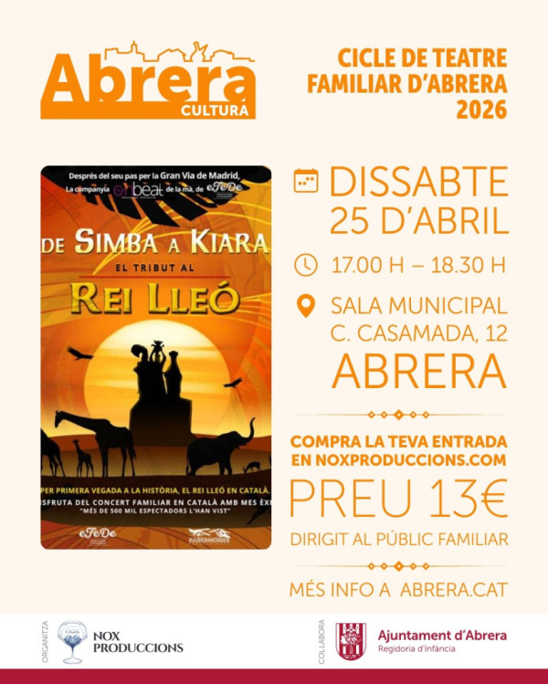 Cicle de Teatre Familiar d'Abrera 2026 - Tribut al Rei Lleó De Simba a Kiara