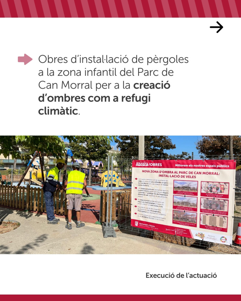 Instal·lem veles per a la creació d’una nova zona d’ombres al Parc de Can Morral d'Abrera
