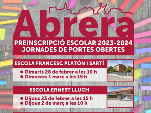 Atenció famílies! Properament comença el període de preinscripció per al curs 2023-2024 a les escoles i institut d'Abrera