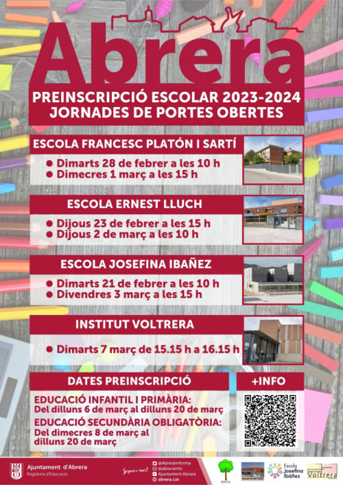 Atenció famílies! Properament comença el període de preinscripció per al curs 2023-2024 a les escoles i institut d'Abrera