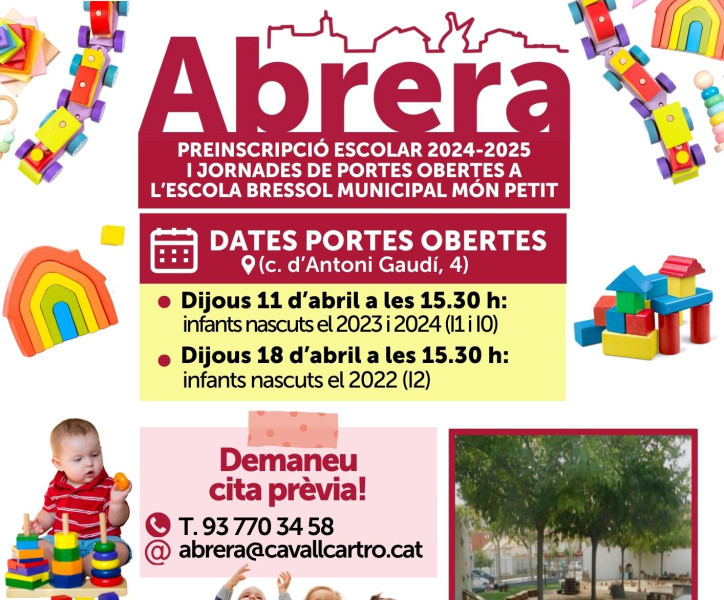 Properament comença el període de preinscripció pel curs 2024-2025 a l'Escola Bressol Municipal Món Petit