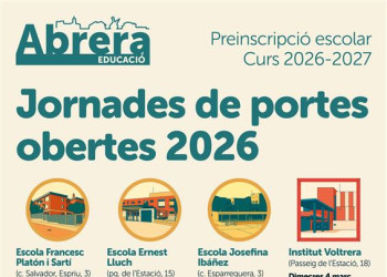 Durant els mesos de febrer i març es duran a terme les jornades de portes obertes 2026 als centres escolars i l'institut d'Abrera