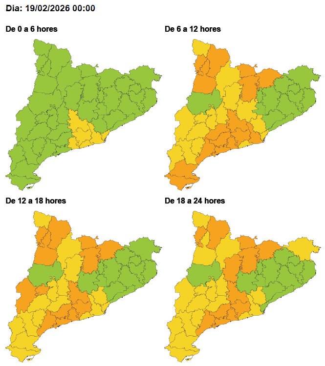 Previsió fort vent. Dijous 19 de febrer de 2026