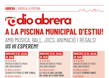 Ràdio Abrera torna a la Piscina Municipal d'Estiu aquest mes de juliol, amb música, ball, jocs, animació i regals, i amb la col·laboració de diverses entitats del nostre municipi!