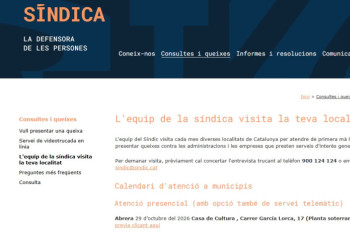 L'equip del Síndic de Greuges de Catalunya atendrà consultes a la Casa de Cultura el proper dijous 29 d'octubre de 2026