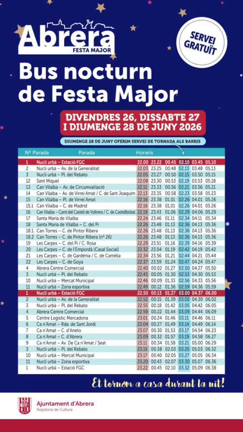 Festa Major 2026 - Horari Bus urbà nocturn