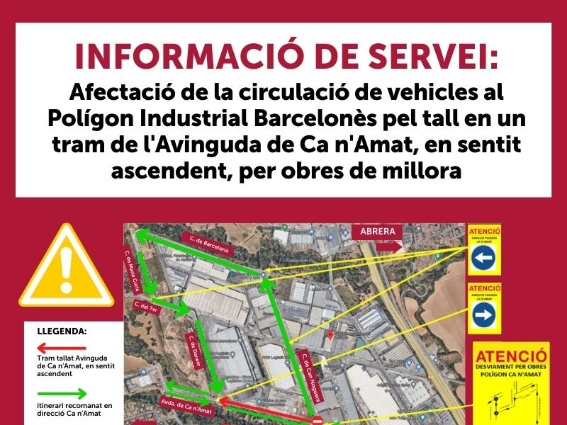 Tall circulació Avinguda Ca n'Amat dilluns 13 de març de 2023