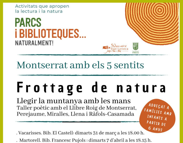 Biblioteca Josep Roca i Bros. Frottage de natura. Montserrat amb els 5 sentits