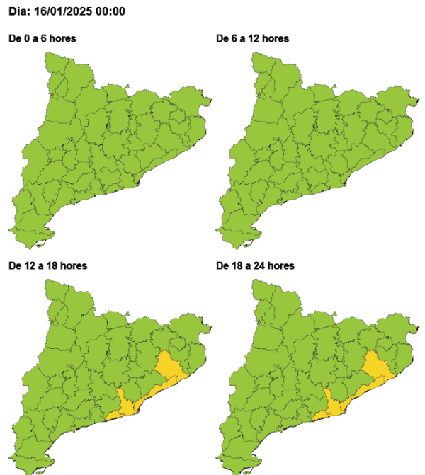 Previsió de ventades per dijous 16 de gener de 2025