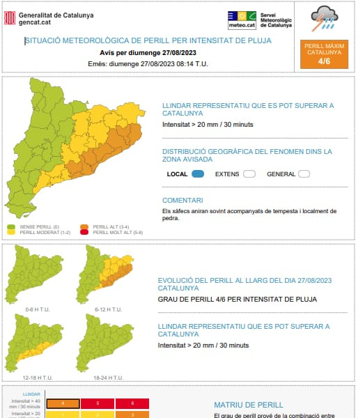 Consells de prevenció davant la previsió de pluges intenses que podrien afectar Abrera durant la jornada d'avui diumenge 27 d'agost