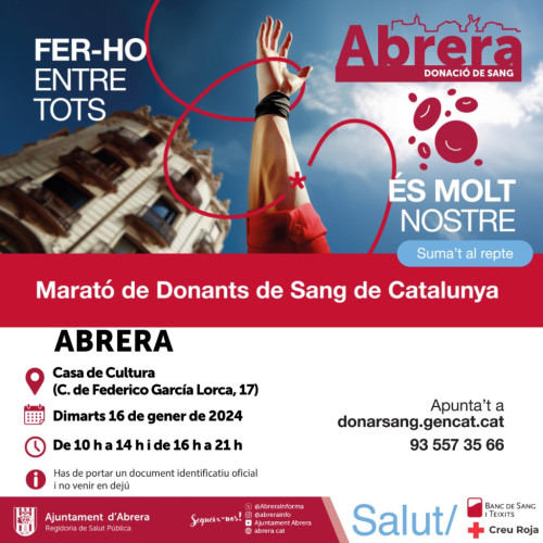 "Fer-ho entre totes i tots, és molt nostre!" Marató de donació de sang a la Casa de Cultura, el dimarts 16 de gener