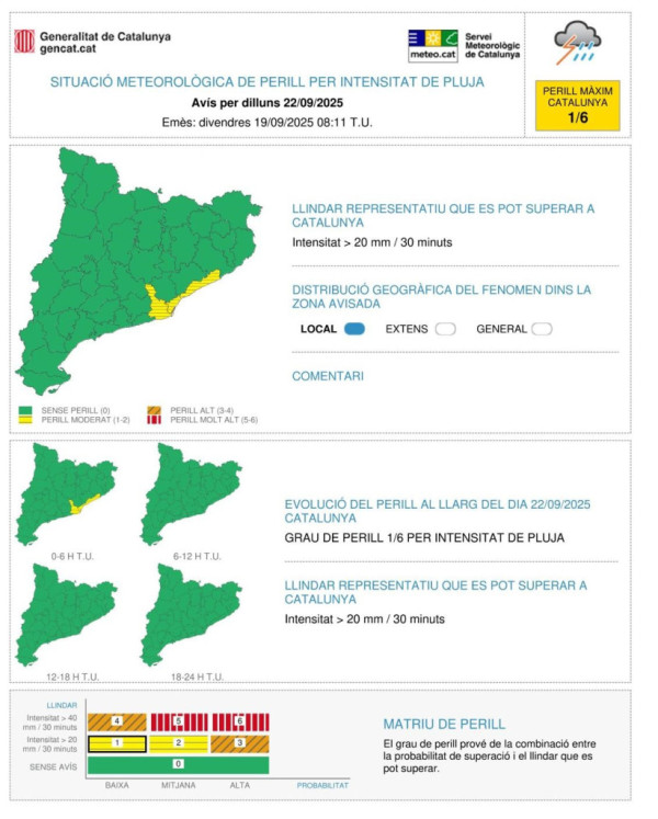 Consells de prevenció davant la previsió de pluges intenses que poden afectar Abrera i la comarca del Baix Llobregat durant la tarda i nit de diumenge 21 i el matí de dilluns 22 de setembre