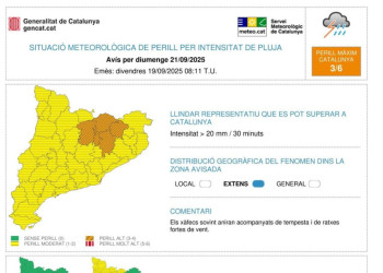 Consells de prevenció davant la previsió de pluges intenses que poden afectar Abrera i la comarca del Baix Llobregat durant la tarda i nit de diumenge 21 i el matí de dilluns 22 de setembre